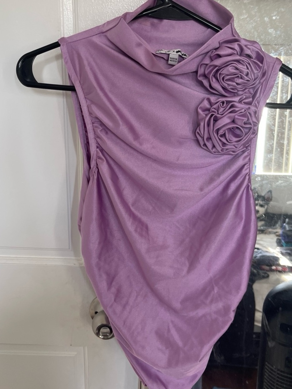Fashion Nova Lavender One-Shoulder Rosette Dress